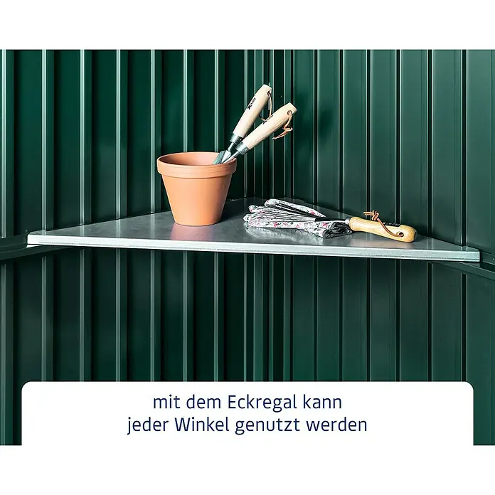 EcoStar Eckregal - L x B: 62,2 x 62,2 cm, Passend für: EcoStar Gerätehäuser - Eckregal für Gartengeräte. Optimaler Stauraum für Töpfe, Schaufeln und Handschuhe. Nutzen Sie jeden Winkel!