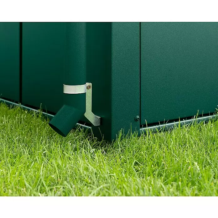 EcoStar Regenfallrohr-Set - Passend für: EcoStar Gerätehäuser, Moosgrün - Dunkelgrünes, texturiertes Außengerät mit Fallrohr.