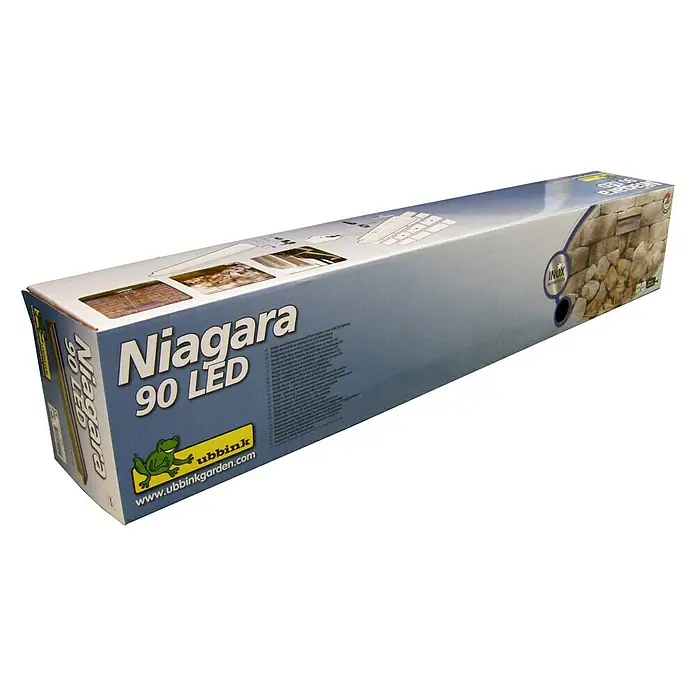 Ubbink Einbau-Wasserfall Niagara - 12,5 x 90 x 10 cm, Edelstahl, LED - Kartonverpackung für Ubink Niagara 90 LED-Beleuchtungssystem für den Außenbereich, ideal für Gartenteiche und Wasserspiele.