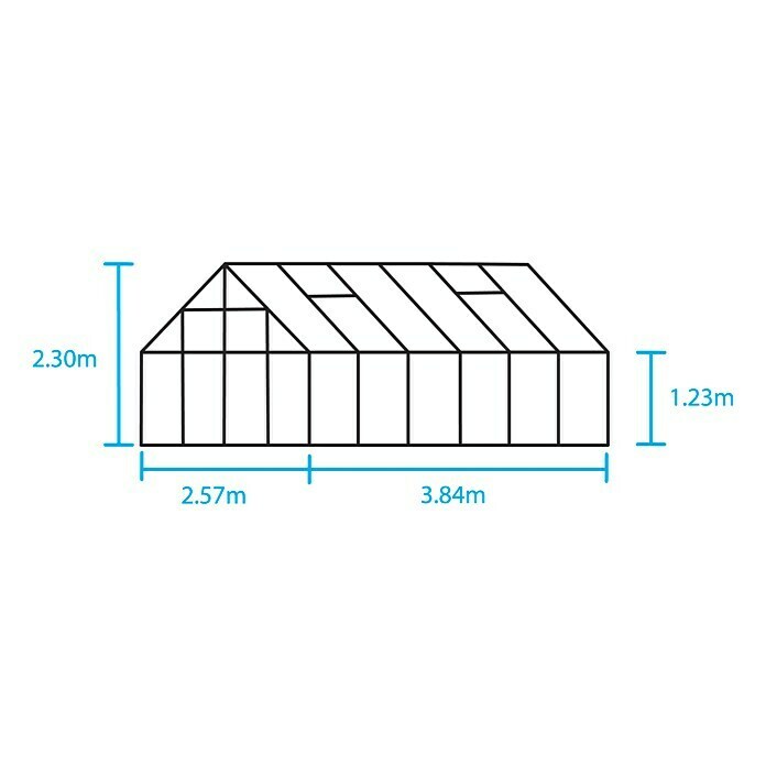 Juliana Gewächshaus Universal 128 (3,84 x 2,57 x 2,4 m, Blankglas, Glasstärke: 3 mm, Silbergrau)