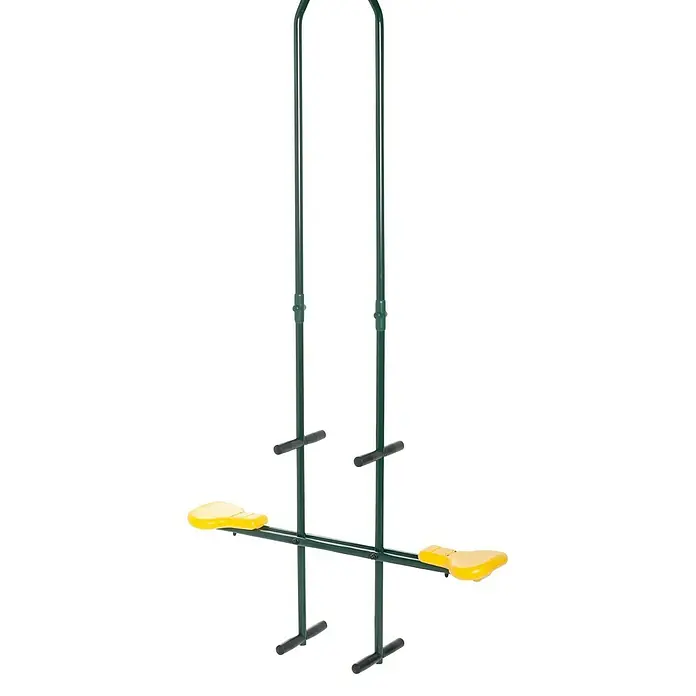Swing King Doppelschaukel - L x B x H: 23,5 x 99 x 210 cm, Metall, Für die Montage an Kantholz - Eine grüne, stationäre Wippe mit gelben Sitzen für Kinder, perfekt für den Garten oder Spielplatz. Ideal zum Spielen im Freien.
