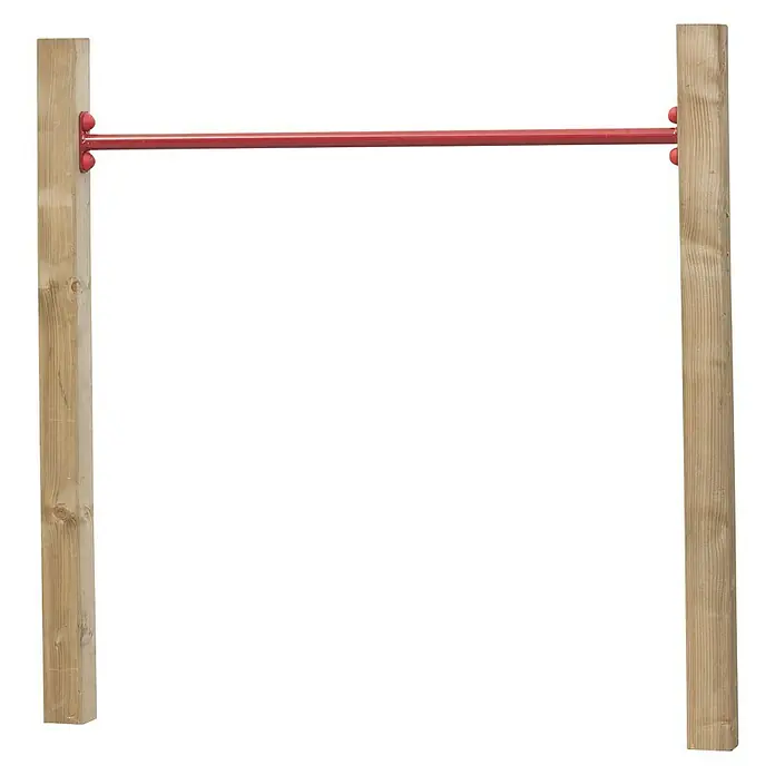 Swing King Turnstange - B x H: 145 x 240 cm, Holz, Holz/ Rot - Rote Klimmzugstange mit zwei Holzpfosten. Perfekt für den Garten oder einen Spielplatz, um Kraft und Beweglichkeit zu trainieren.