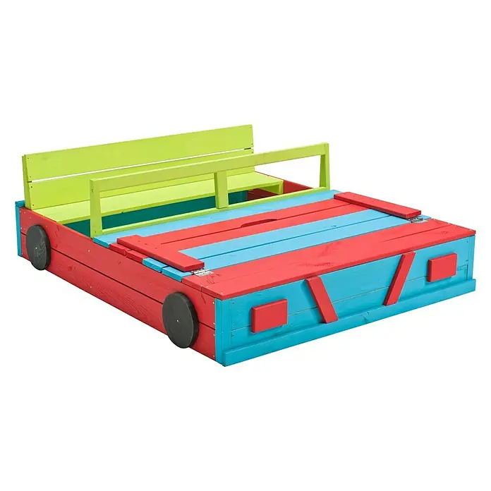 Swing King Sandkasten Auto - 100 x 120 x 20 cm, Holz, Lasiert - Farbig gestalteter Holzsandkasten in Form eines Autos mit integrierter Sitzbank.
