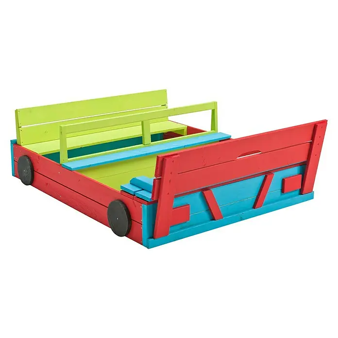Swing King Sandkasten Auto - 100 x 120 x 20 cm, Holz, Lasiert - Bunte hölzerne Sandkiste in Form eines Autos, ideal für Kinder zum Spielen im Freien. Robuste Konstruktion mit Sitzbank.