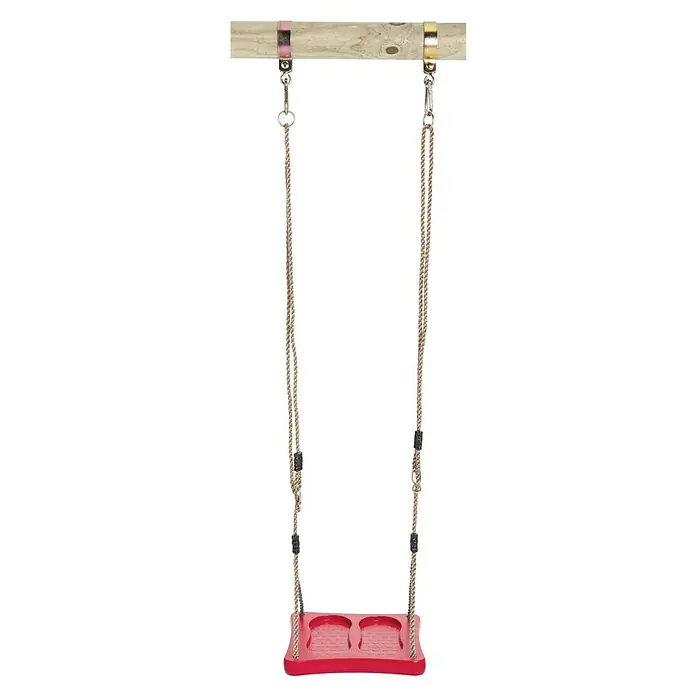 Swing King Fußschaukel - B x L: 35 x 35 cm, Kunststoff, Rot - Rote Kinderschaukel mit Seilen und Holzaufhängung, ideal für den Garten oder Spielplatz. Robuste und sichere Konstruktion für stundenlangen Spaß.