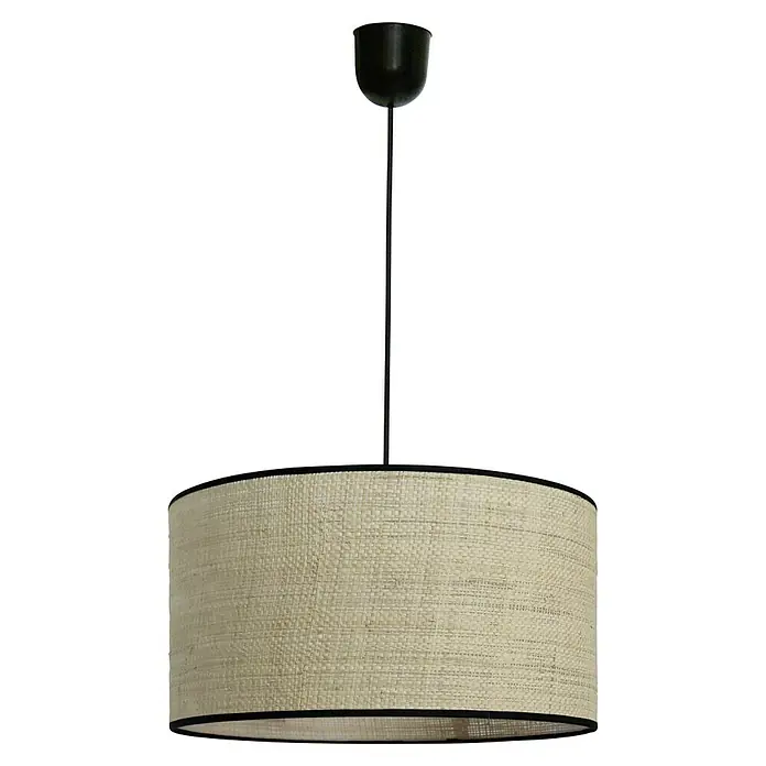 Idp Lampshades Fine negra Lámpara colgante redonda - 40 W, Ø x Al: 38 x 20 cm, Crema/Negro, E27 - Elegante lámpara colgante con pantalla de material natural de color claro y detalles en negro, que aporta un toque sofisticado a cualquier habitación.