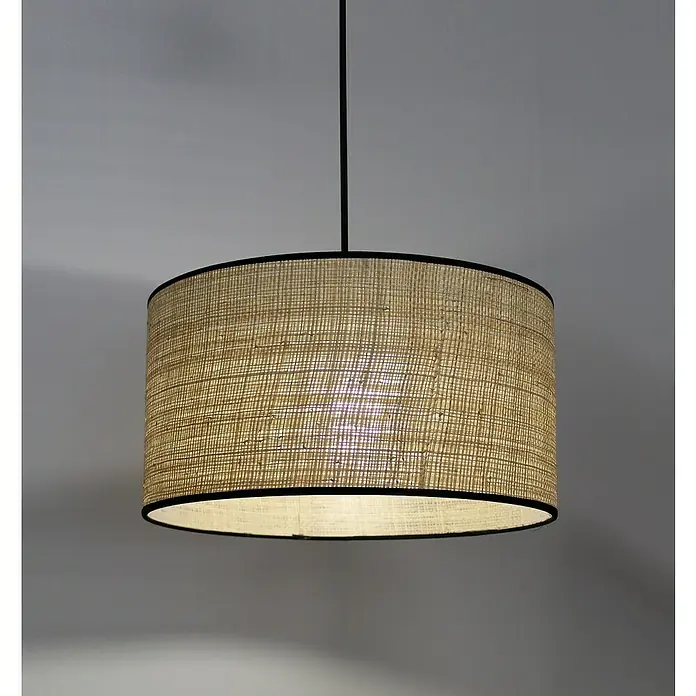 Idp Lampshades Fine negra Lámpara colgante redonda - 40 W, Ø x Al: 38 x 20 cm, Crema/Negro, E27 - Elegante lámpara colgante con pantalla de material natural y detalles negros para una iluminación con estilo.