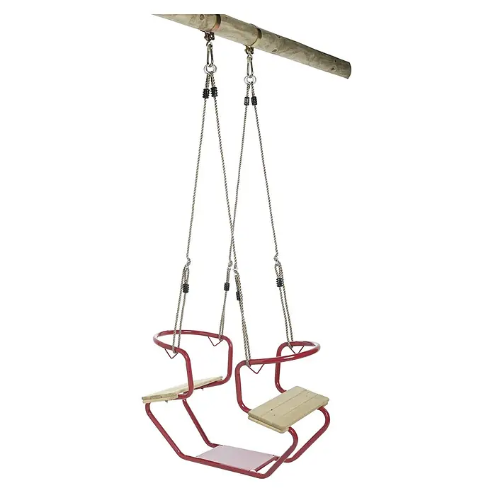 Swing King Doppelschaukel - L x B x H: 44 x 92 x 53 cm, Metall - Doppelschaukel mit roten Metallrahmen und Holzsitzen, ideal für Kinder zum Spielen im Freien. Sichere und robuste Konstruktion.