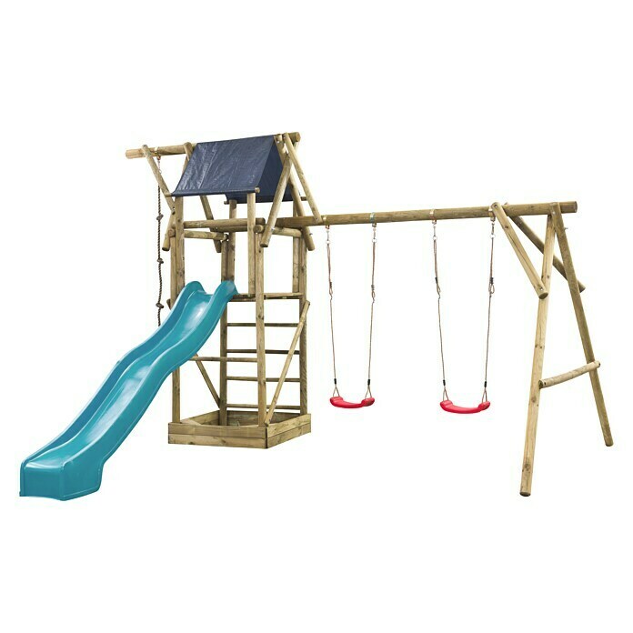 Swing King Kinderspielturm Niels (L x B x H: 500 x 380 x 290 cm, Holz/ Türkis) | BAUHAUS