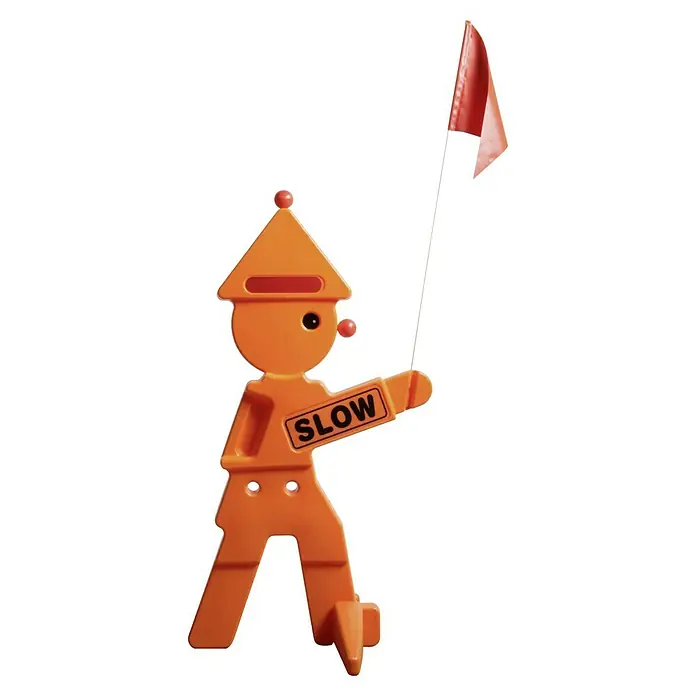 Swing King Spielzeugzubehör Safety Clown - Kunststoff, Orange - Verkehrsschild-Spielzeug mit der Aufschrift "SLOW" und einer roten Fahne in der Hand, um Kinder spielerisch an Verkehrssicherheit heranzuführen.