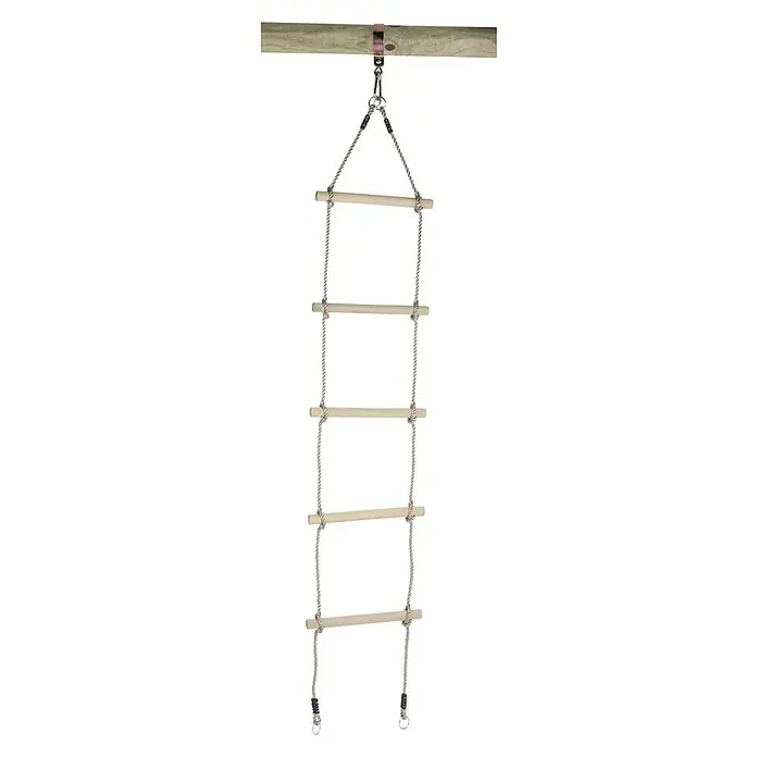 Swing King Strickleiter - Länge: 200 cm - Ein Hängeleiter-Produktbild, das eine Leiter mit Holzsprossen und Seilaufhängung zeigt. Ideal für Spielplätze und Abenteuer.
