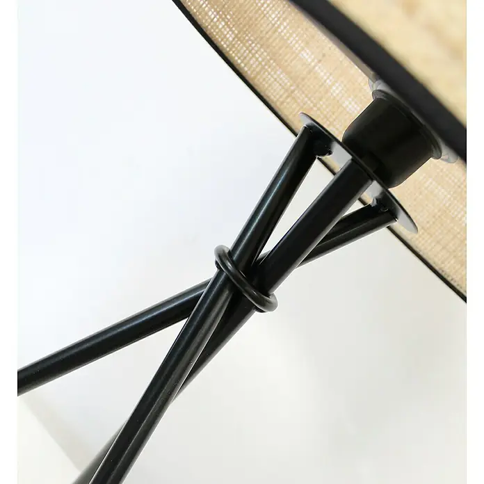 Idp Lampshades Fine negra Lámpara de sobremesa - 40 W, Altura: 59 cm, Crema/Negro, E27 - Detalle de una lámpara de mesa con base de metal negro y pantalla tejida natural.