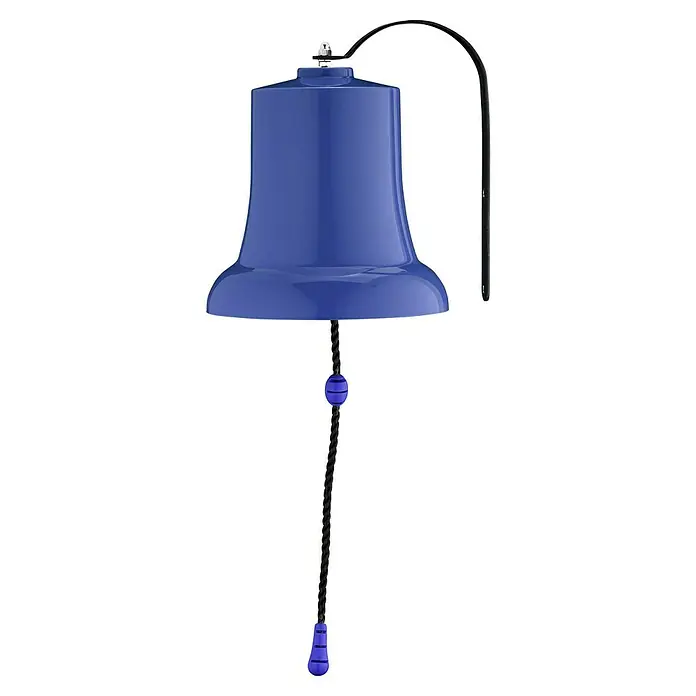 Swing King Glocke für Spielhaus - Kunststoff, Blau - Eine blaue Glocke mit einem schwarzen Seil und blauen Akzenten, die von der Decke hängt. Ideal für stilvolle Dekoration.