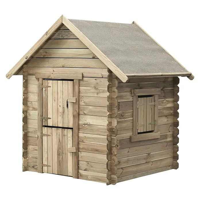 Swing King Spielhaus Louise I - L x B: 120 x 120 cm, Holz, Holz - Bild eines Holzspielhauses mit Satteldach, das einen einladenden Rückzugsort für Kinder bietet.