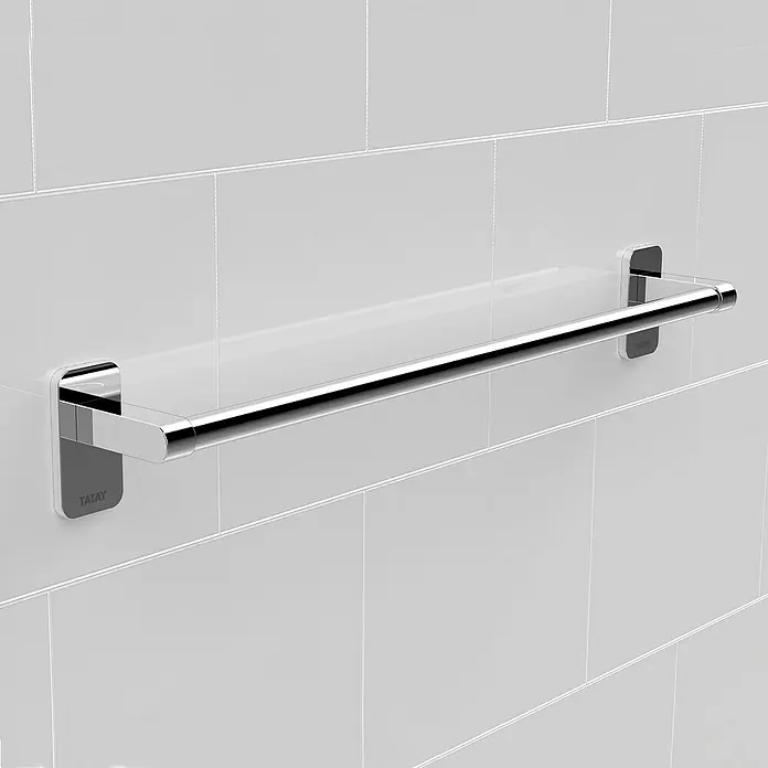 Tatay Slim Toallero de barra - Ancho: 45 cm, Cromo - Toallero cromado de Tatay montado en una pared de azulejos blancos. Diseño elegante para su baño.