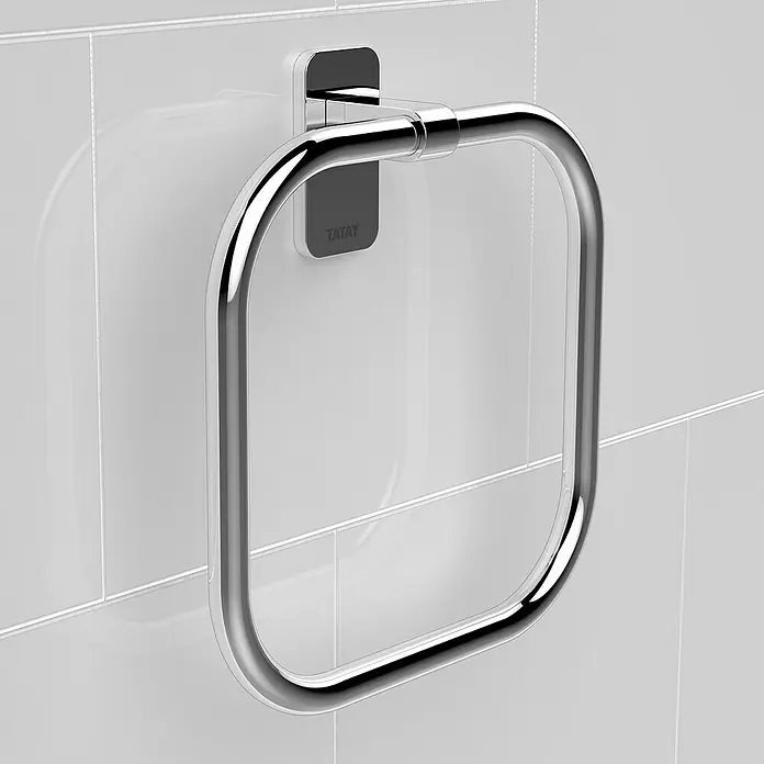 Tatay Slim Toallero de anilla - Cromo, Resplandeciente - Toallero cromado moderno montado en pared de azulejos. Elegante accesorio de baño con diseño cuadrado.