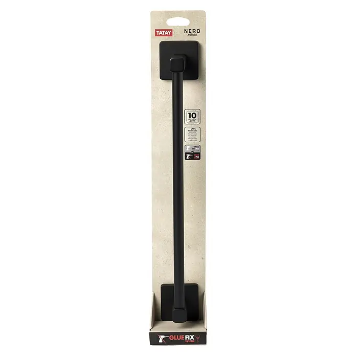 Tatay Nero Toallero de barra - Ancho: 45 cm, Negro - Toallero negro "Nero Collection" de Tatay para montaje en pared con sistema de fijación con pegamento, ideal para baño y cocina.