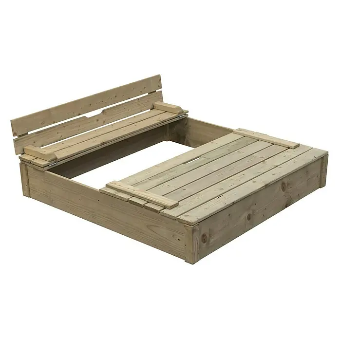 Swing King Sandkasten Robert - 120 x 120 x 25 cm, Holz, Imprägniert - Holzsandkasten mit Deckel und integrierter Sitzbank für Kinder, ideal für den Garten oder die Terrasse zum Spielen und Entspannen.