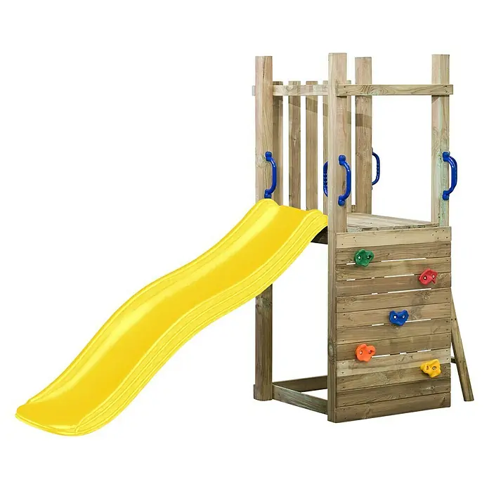Swing King Kinderspielturm Irma - L x B x H: 160 x 70 x 175 cm, Holz/ Gelb - Spielplatz mit Rutsche und Kletterwand. Fördert Aktivität und Spaß im Freien.