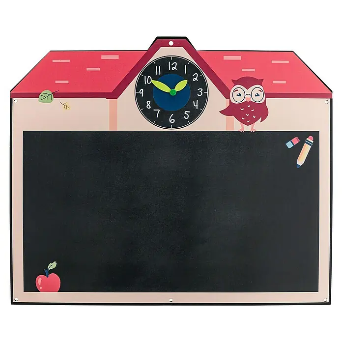 Swing King Kreidetafel - B x L: 50 x 60 cm - Diese Tafel mit Uhr, Eule und Schulmotiven ist eine süße und funktionale Ergänzung für jedes Kinderzimmer oder Klassenzimmer.