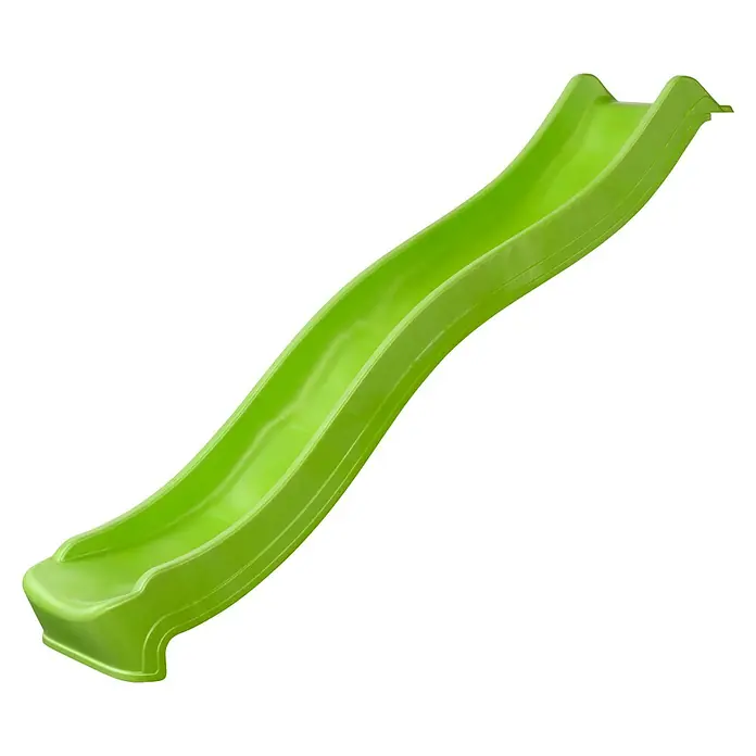 Swing King Rutsche - B x L: 47 x 220 cm, Apfelgrün - Eine grüne Kinderrutsche vor schwarzem Hintergrund. Ideal für Spielplätze, bietet die Rutsche Spaß und Bewegung für Kinder.