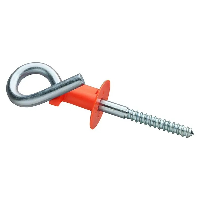 Swing King Schaukelhaken - Ø x L: 1 x 20 cm, 1 -tlg. - Nahaufnahme eines Ankers mit Öse und einer orangefarbenen Kunststoffscheibe auf schwarzem Hintergrund.