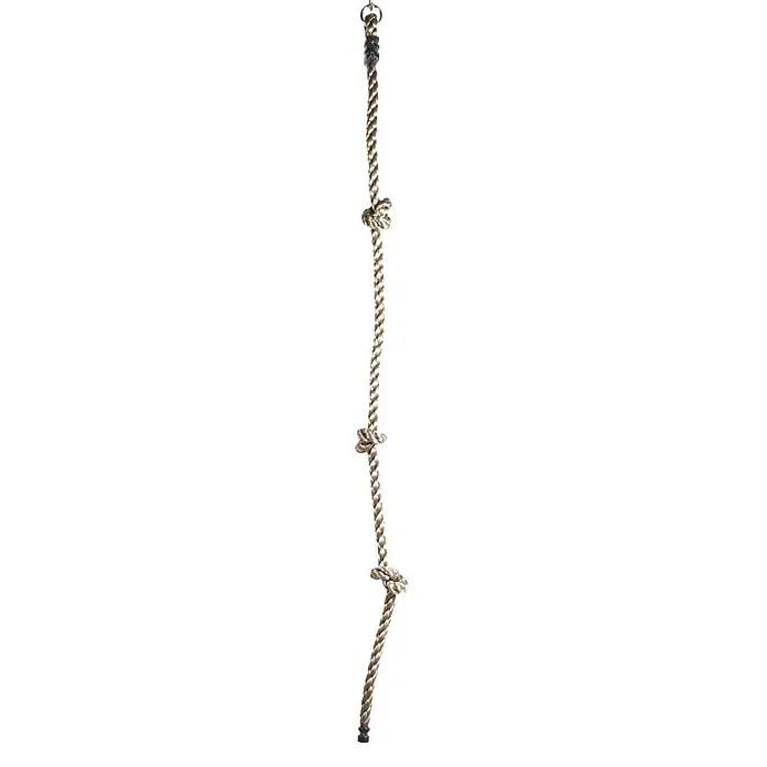 Swing King Kletterseil - Länge: 180 cm - Nahaufnahme eines Seils mit Knoten und einem Metallring oben, ideal für Kletteraktivitäten und Abenteuer im Freien.