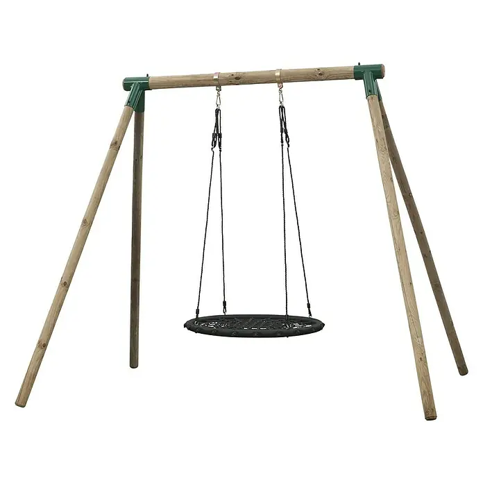 Swing King Nestschaukel Chantal - Holz, Holz - Abbildung einer Nestschaukel mit Holzrahmen und grünem Verbindungsstück. Ideal für Kinder zum Spielen im Garten.