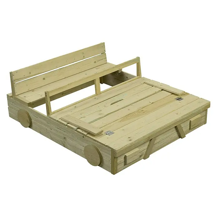 Swing King Sandkasten Auto - 100 x 120 x 20 cm, Holz, Imprägniert - Sandkasten in Form eines Autos mit Bänken und beweglichen Deckeln, ideal für den Garten und zum Spielen im Freien.