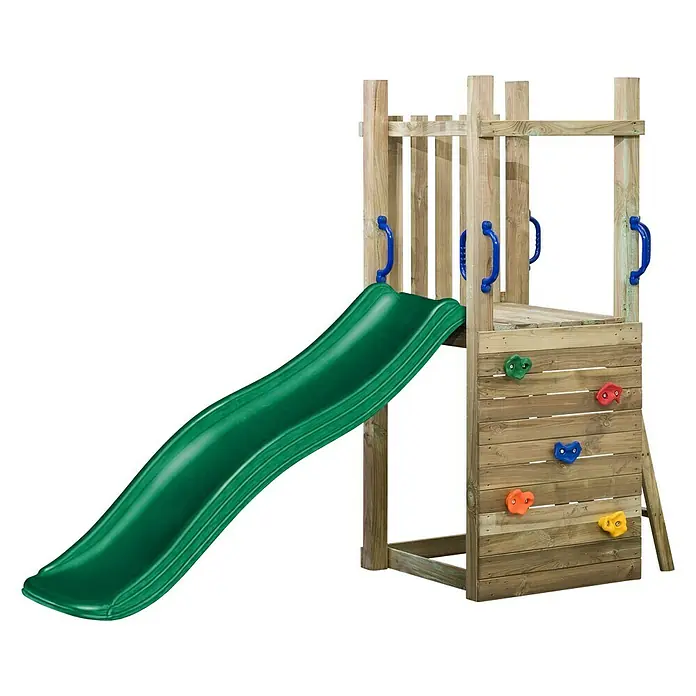 Swing King Kinderspielturm Irma - L x B x H: 160 x 70 x 175 cm, Holz/ Grün - Holz-Klettergerüst mit Rutsche und Kletterwand. Ideal für den Garten und zur Förderung der kindlichen Motorik.