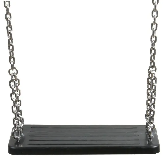 Swing King Schaukel - B x L: 18 x 45 cm, Kunststoff, Mit Kette - Nahaufnahme einer Schaukelsitzfläche mit Metallkettenaufhängung, die für sicheres und komfortables Schaukeln im Freien konzipiert ist.
