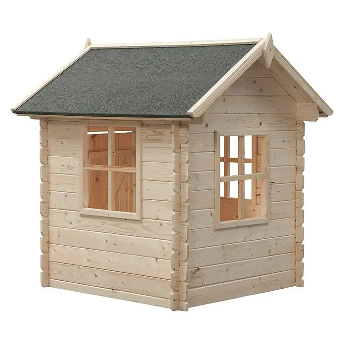 Swing King Spielhaus Monique - L x B x H: 120 x 120 x 160 cm, Holz, Holz - Ein hölzernes Kinderspielhaus mit einem grauen Dach, ideal für fantasievolles Spielen im Garten. Robuste Bauweise für langanhaltenden Spaß.