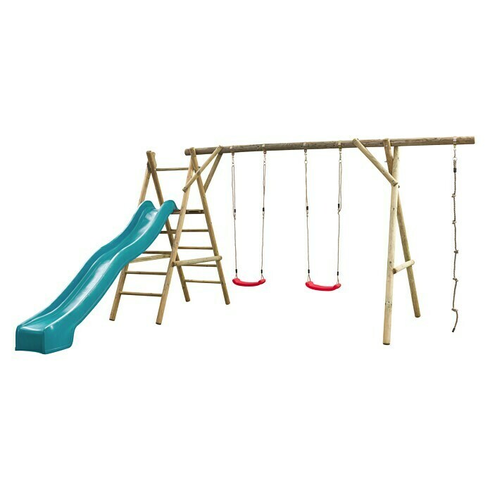 Swing King Kinderspielturm Noortje (L x B x H: 375 x 450 x 220 cm, Holz/ Türkis) | BAUHAUS