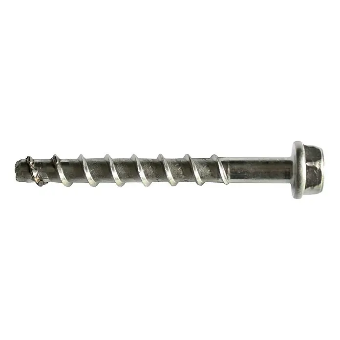 Treba Frewa Betonschraube B37 - Edelstahl V4A, 2 Stk. - Nahaufnahme einer Betonschraube mit Sechskantkopf, ideal für sichere Verankerungen in Mauerwerk und Betonkonstruktionen.