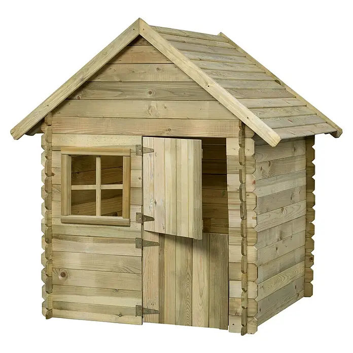 Swing King Spielhaus Louise - L x B x H: 120 x 120 x 160 cm, Holz, Holz - Ein charmantes Holzspielhaus mit offenstehender Tür und Fenster für fantasievolle Spiele im Freien.
