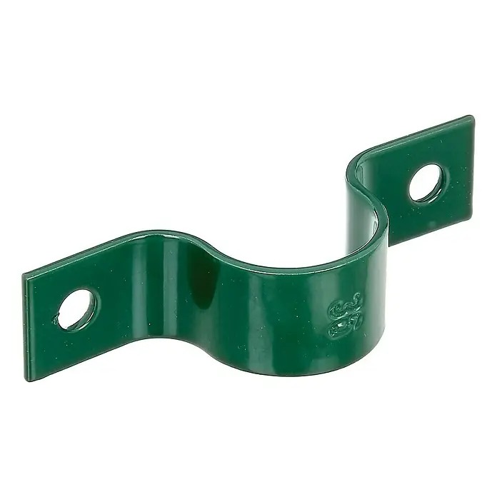 Alberts Rohrschelle - Durchmesser: 34 mm - Eine grüne Rohrschelle zur Befestigung von Rohren oder Kabeln. Die Schelle hat an beiden Enden Löcher zur einfachen Montage.