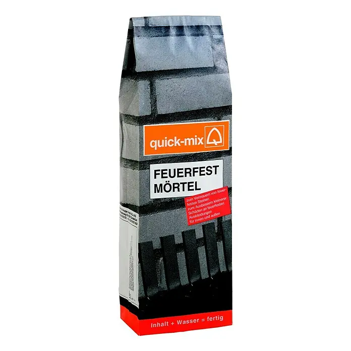 Quick-Mix Feuerfestmörtel - 2 kg - Ein Sack Quick-Mix Feuerfester Mörtel, ideal zum Mauern von feuerfesten Steinen und Ausbessern kleinerer Schäden.