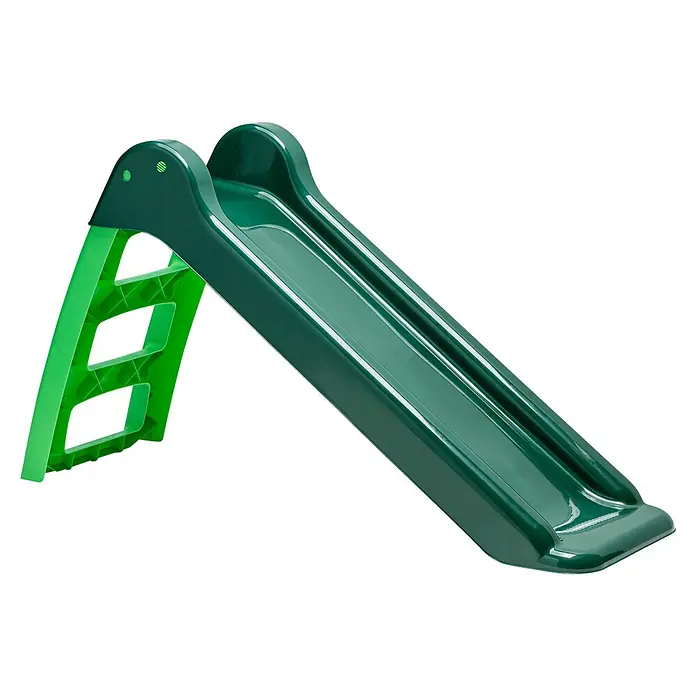 Swing King Rutsche - B x L: 37,5 x 120 cm, Grün - Eine grüne Kinderrutsche mit einer hellgrünen Leiter, isoliert auf schwarzem Hintergrund.