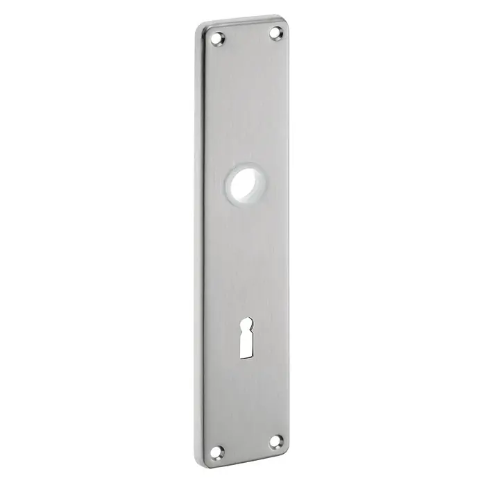 Stabilit Langschild - Distanznorm: 72 mm, Buntbart, Silber - Längliche, silberfarbene Türrosette mit Schlüsselloch und Loch für den Türgriff und Befestigungslöchern.