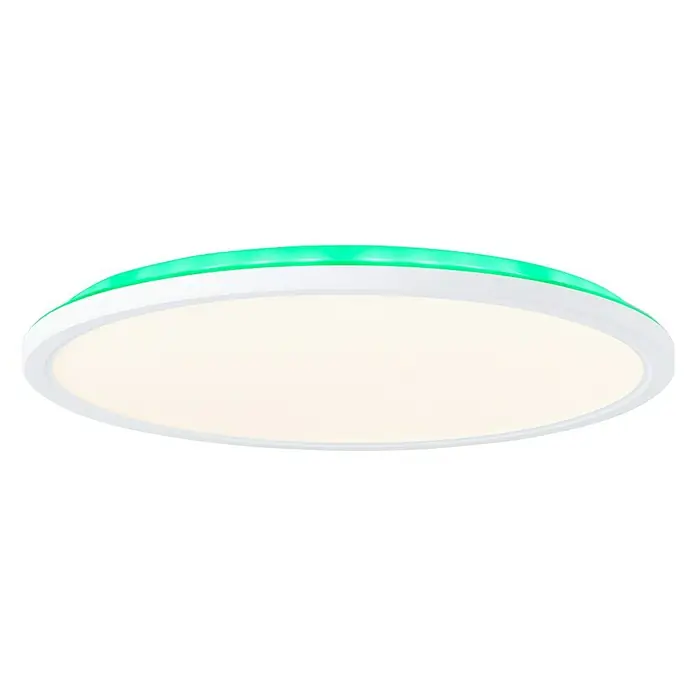 Brilliant LED-Deckenleuchte rund Tanida - 20 W, Ø x H: 29,5 x 2,5 cm, Weiß, Kaltweiß - Eine moderne LED-Deckenleuchte mit weißem Rahmen und grünem Lichteffekt für stilvolle Beleuchtung.