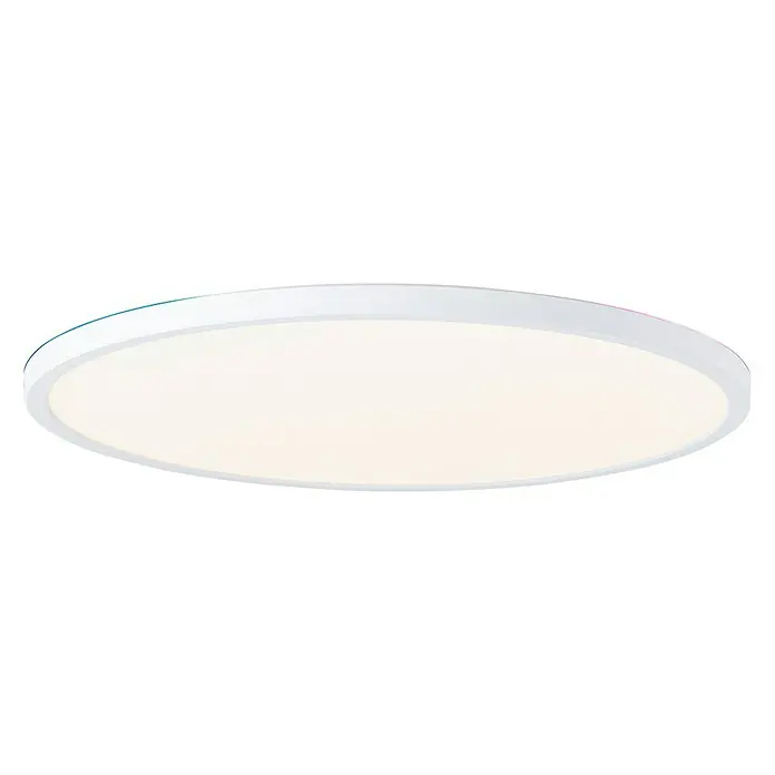 Brilliant LED-Deckenleuchte rund Tanida rund - 22 W, Ø x H: 42 x 2,6 cm, Weiß, Kaltweiß - Nahaufnahme einer weißen LED-Deckenleuchte mit farbigen Akzenten. Modernes Design für stilvolle Beleuchtung im Innenbereich.