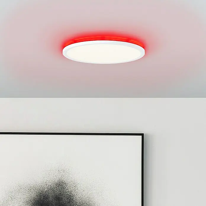 Brilliant LED-Deckenleuchte rund Tanida - 20 W, Ø x H: 29,5 x 2,5 cm, Weiß, Kaltweiß - Weiße LED Deckenleuchte mit rotem Lichteffekt, die ein modernes Ambiente schafft. Das Design ist schlicht und elegant.