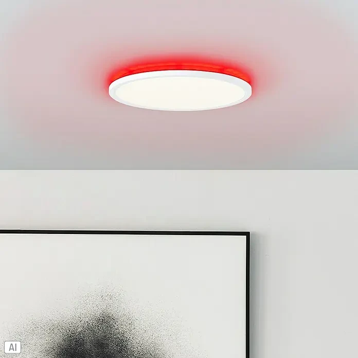 Brilliant LED-Deckenleuchte rund Tanida - 20 W, Ø x H: 29,5 x 2,5 cm, Weiß, Kaltweiß - Weiße LED Deckenleuchte mit rotem Lichteffekt, die ein modernes Ambiente schafft. Das Design ist schlicht und elegant.