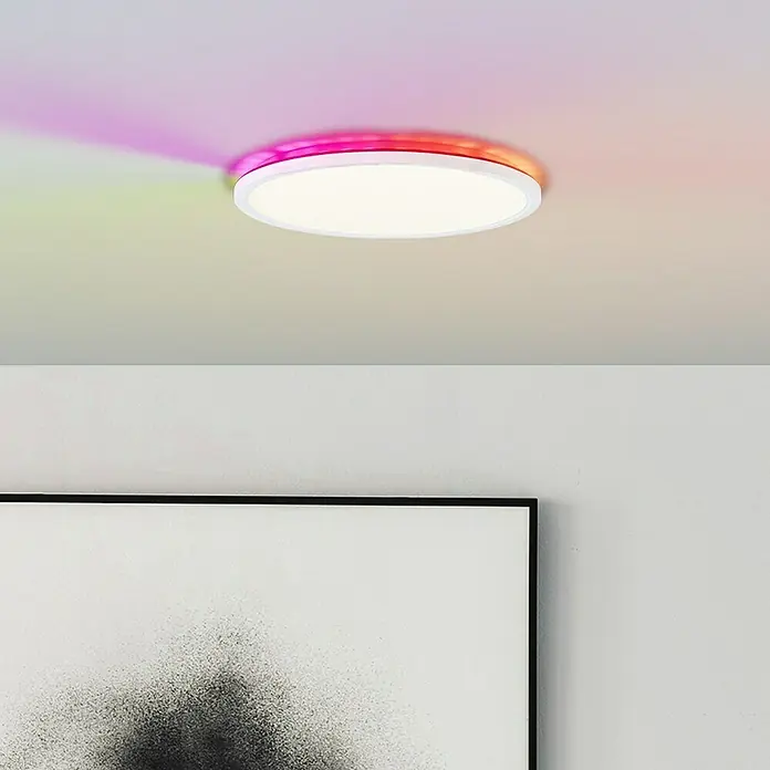 Brilliant LED-Deckenleuchte rund Tanida - 20 W, Ø x H: 29,5 x 2,5 cm, Weiß, Kaltweiß - Moderne Deckenleuchte mit Farbwechsel, die eine stimmungsvolle Atmosphäre erzeugt, perfekt für stilvolle Wohnräume.