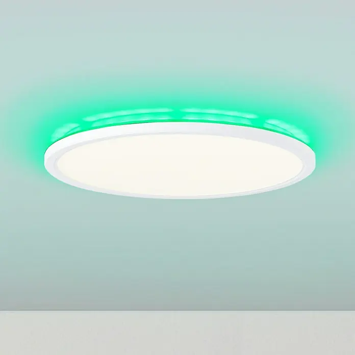 Brilliant LED-Deckenleuchte rund Tanida - 20 W, Ø x H: 29,5 x 2,5 cm, Weiß, Kaltweiß - Die moderne LED-Deckenleuchte mit farbiger Umrandung sorgt für stimmungsvolles Licht und ist ein echter Hingucker.
