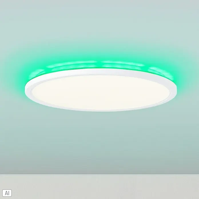 Brilliant LED-Deckenleuchte rund Tanida - 20 W, Ø x H: 29,5 x 2,5 cm, Weiß, Kaltweiß - Die moderne LED-Deckenleuchte mit farbiger Umrandung sorgt für stimmungsvolles Licht und ist ein echter Hingucker.