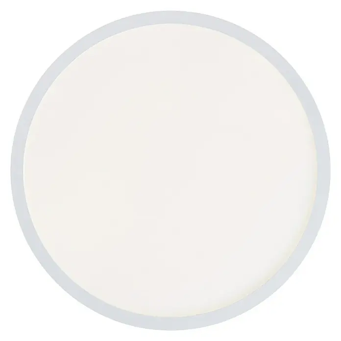 Brilliant LED-Deckenleuchte rund Tanida - 24 W, Ø x H: 42 x 2,5 cm, Weiß, Neutralweiß - Eine Nahaufnahme einer runden, weißen Deckenleuchte mit einem dezenten grauen Rahmen, ideal für moderne Innenräume.