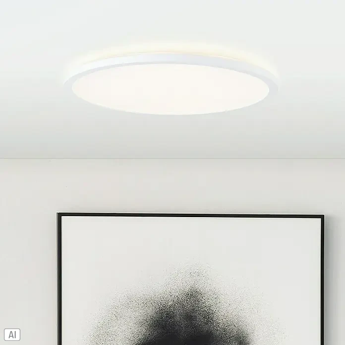 Brilliant LED-Deckenleuchte rund Tanida - 24 W, Ø x H: 42 x 2,5 cm, Weiß, Neutralweiß - Eine moderne, runde LED-Deckenleuchte in Weiß, die ein helles, gleichmäßiges Licht abgibt und sich ideal für Wohnräume eignet.