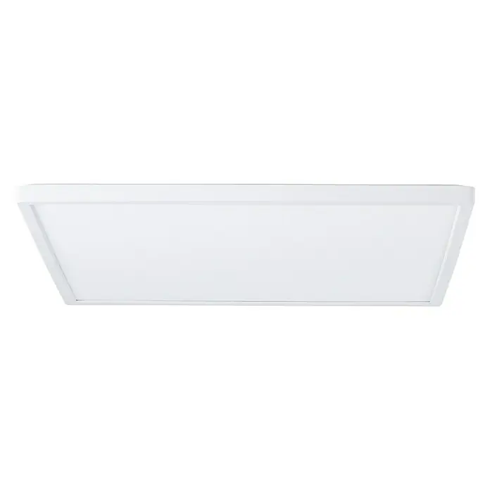 Brilliant LED-Deckenleuchte Tanida eckig - 22 W, L x B x H: 42 x 42 x 2,6 cm, Weiß, Kaltweiß - Deckenleuchte mit weißem Rahmen und rechteckiger Form. Die Lampe ist auf einem schwarzen Hintergrund befestigt und leuchtet hell.