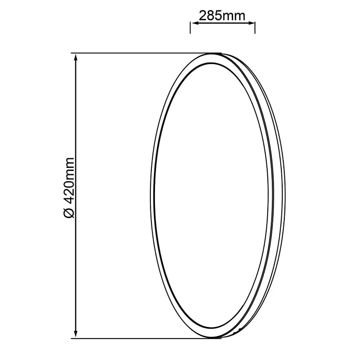 Brilliant LED-Deckenleuchte Tanida - 23 W, L x B x H: 42 x 42 x 2,6 cm, Weiß, RGBW, Rund - Abbildung eines ovalen Spiegels mit den Maßen 420 mm Höhe und 285 mm Breite. Das schlanke Design macht ihn zu einem Hingucker in jedem Raum.